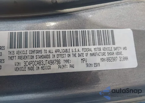 2018 Dodge Journey Se z USA, uszkodzony, nr VIN 3C4PDCAB3JT490796